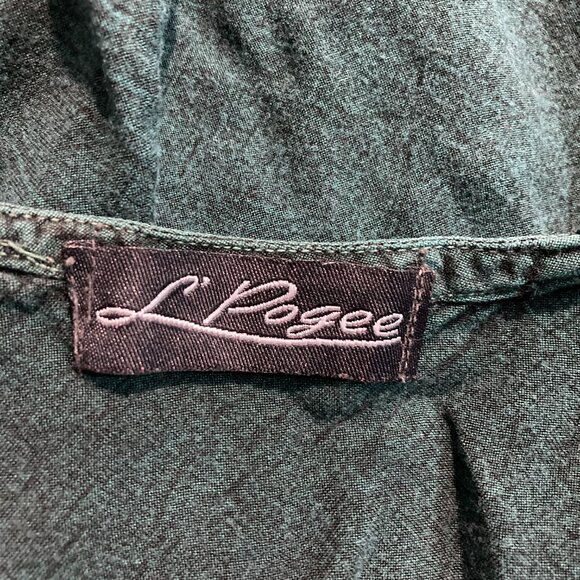 L Pogee Womens Button U Top Long Sleeve Embroidered Boho Blouse Green Tie Back - Picture 5 of 11